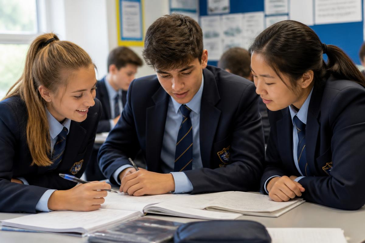 High school learners studying together in a classroom